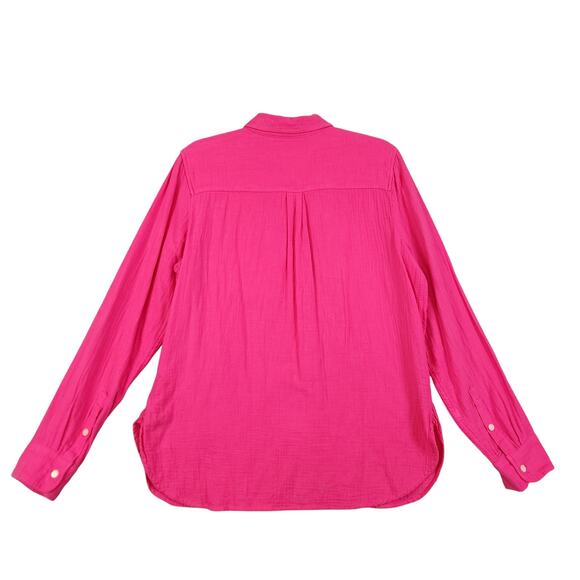 J Crew Factory Womens Double Gauze Button Up Shirt Size Med Fuchsia Pink Cotton - Picture 5 of 11